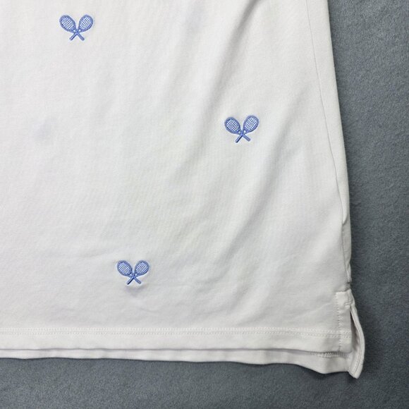 Renwick Polo Shirt Womens XL White Tennis Racket Embroidered Golf Stretch Pima - Picture 2 of 10